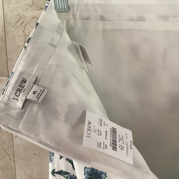 J. Crew Pencil Skirt, Sz 6, NWT White & Blue Floral Fall Office Cottagecore Twee - Picture 2 of 9